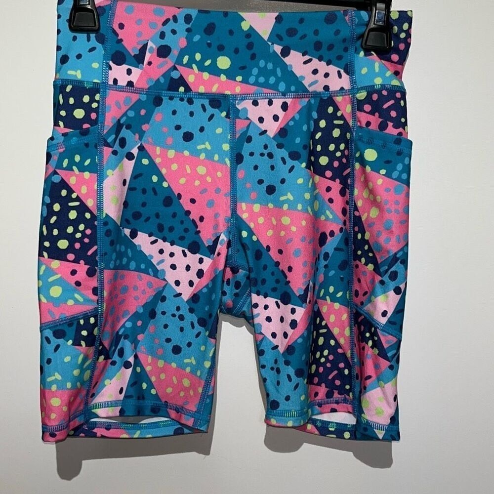 Tek Gear Workout Women's Blue Festival Brushed High Waisted Bike Shorts Sz Small